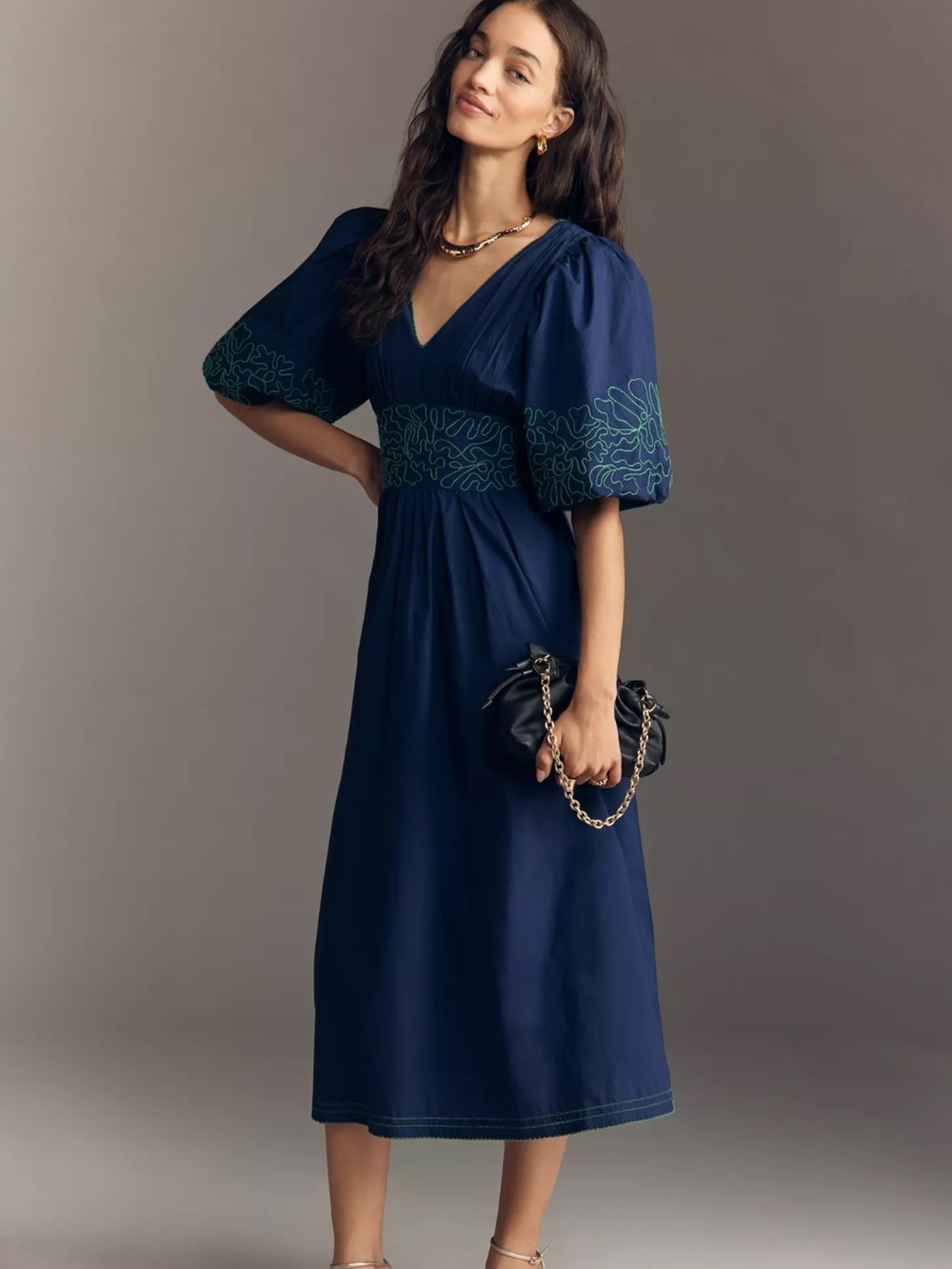 By Anthropologie Puff-Sleeve Midi Dress
